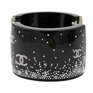 Chanel CC Faux Pearl & Black Resin Wide Clamper Cuff AS IS NEEDS REPAIR